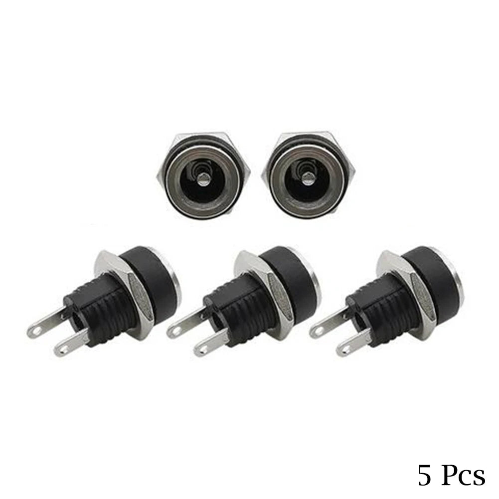 5 Pair DC 12V Male Female Socket Panel Mount Barrels Jack Plug Power Connector Female Jack Screw Nut Panel Mount Connector -…