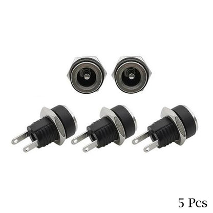 5 Pair DC 12V Male Female Socket Panel Mount Barrels Jack Plug Power Connector Female Jack Screw Nut Panel Mount Connector -…