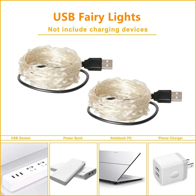 USB Led Fairy Lights Copper Wire String 20M 200LED Holiday Outdoor Lamp Garland For Christmas Tree Wedding Party Decoration…