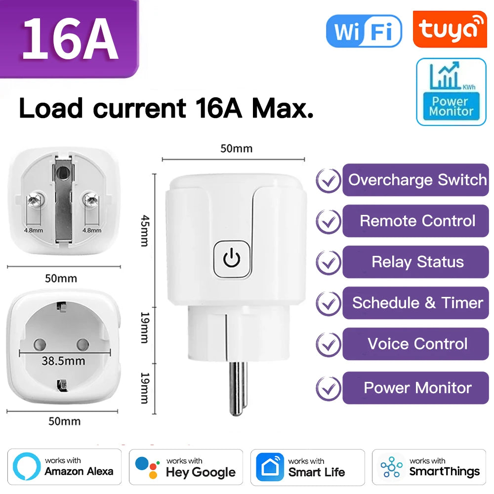 TNCE Tuya Wifi/Zigbee3.0 Smart Socket EU Plug 16/20A Power Monitor Remote Control Smart Life APP Remote Control Alexa - imag…