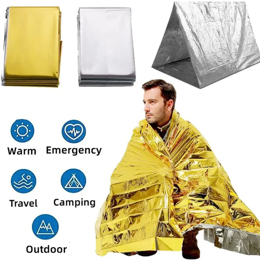 Emergency Thermal Poncho Blanket Lightweight Folding Water Resistant Windproof Sunshade Reusable First Aid Camping Mat Pad C…