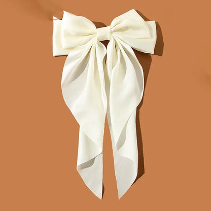 Korean Accessories Hair Clips for Women Girls Big Bowknot Solid Satin Long Ribbon Bows Spring Clamp Barette Cheveux Femme 20…