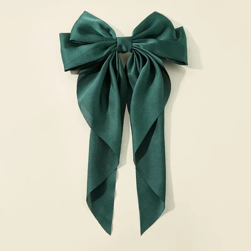 Korean Accessories Hair Clips for Women Girls Big Bowknot Solid Satin Long Ribbon Bows Spring Clamp Barette Cheveux Femme 20…