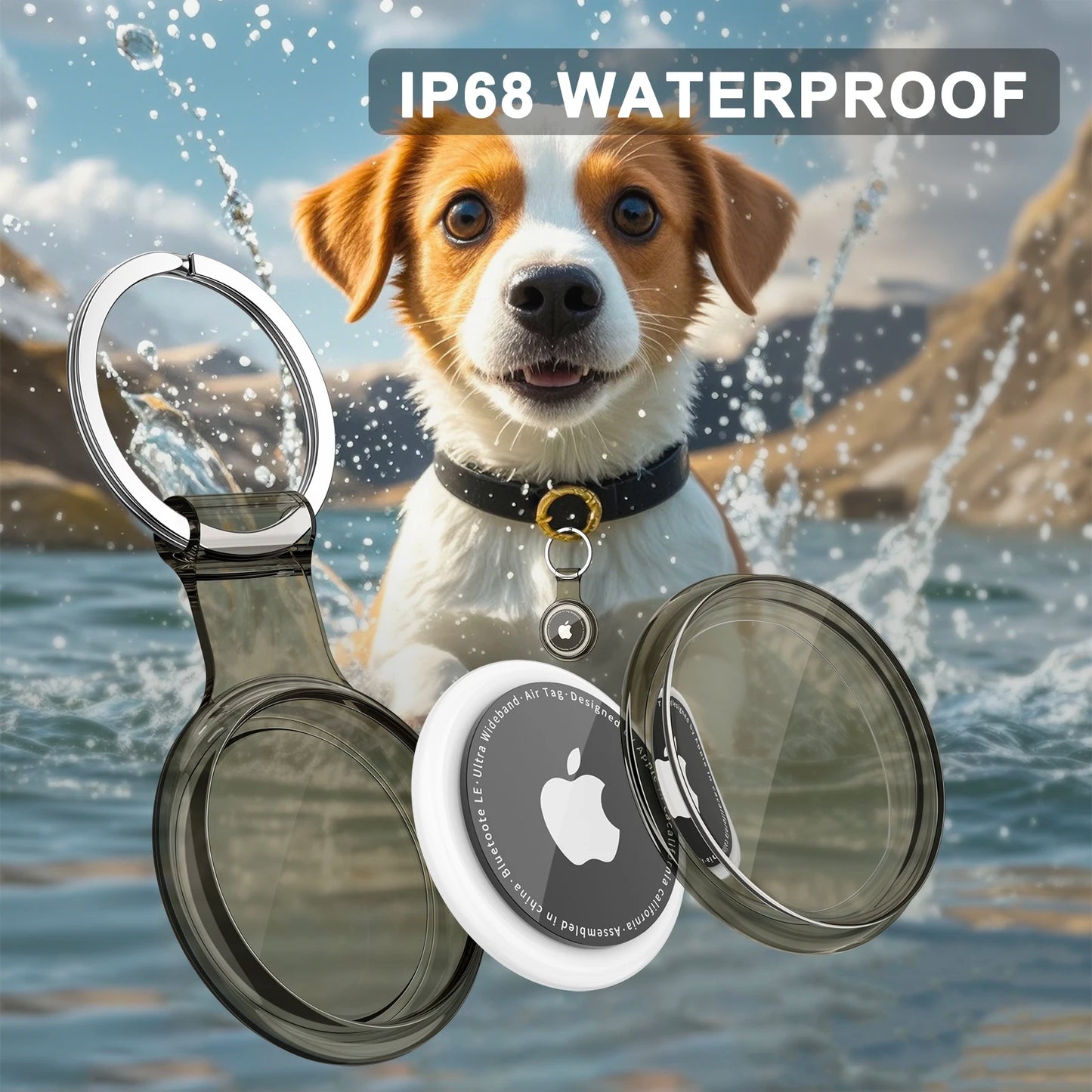 Waterproof Anti-lost Keychain Holder TPU Case for Apple Airtag Air Tag Dog Cat Pet Collar Keys Tracker Protective Full Cover…