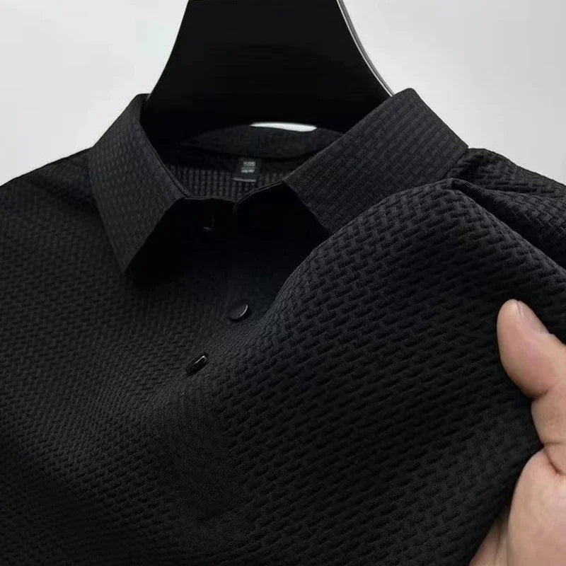 New Men's Business Casual Short Sleeved Bone Flower Solid Color POLO Shirt Fashion Breathable Comfortable Summer Versatile T…