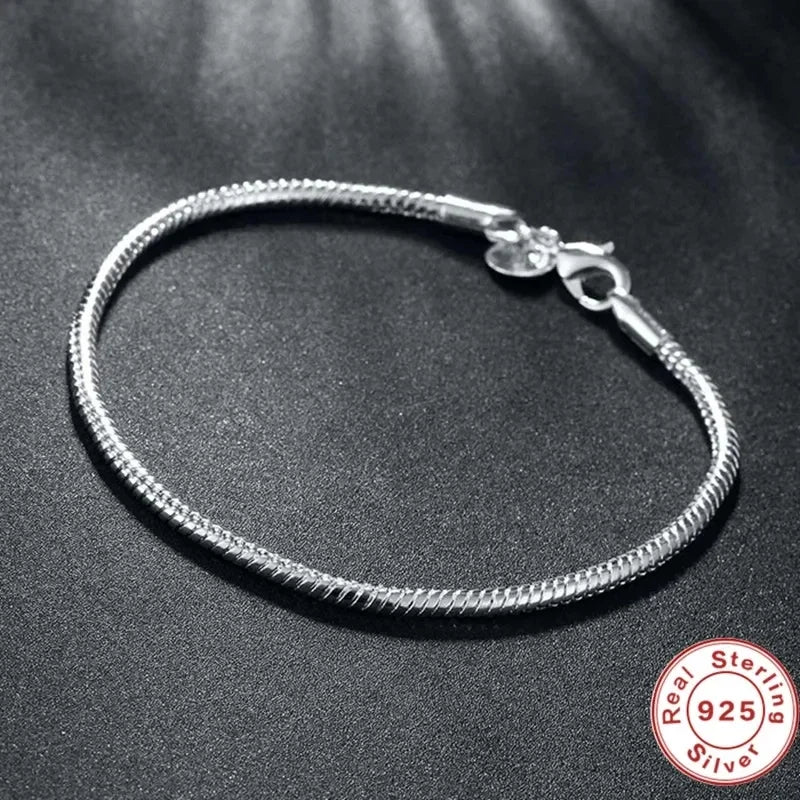 Handmade Original Fine Jewelry 925 Sterling Silver Charm Bracelet Soft Smooth Snake Bone Bracelets for Women - image 6