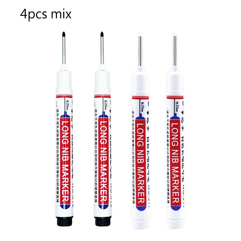 4/12 Pcs Waterproof Long Head Markers Deep Hole Marker Pen for Metal Carpenter Red/Black/Blue/Green Ink Woodworking Tools Ma…