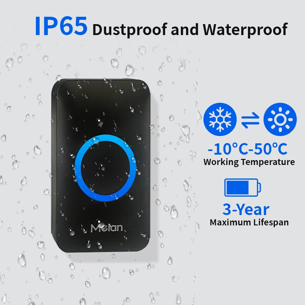 Meian Smart Home Doorbell Wireless Security Doorbell IP65 Waterproof Outdoor Door Bell 60 Songs 5 Volume Adjustable Chime Ki…