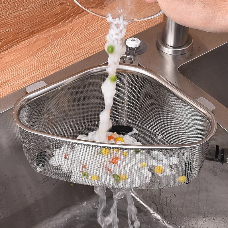 Kitchen Sink Drain Basket Stainless Steel Triangle Food Vegetables Peel Egg Filter Storage Organizer Kitchen Shelf Rack Drai…