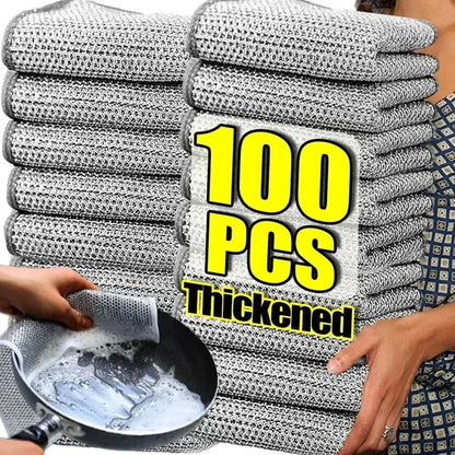 Wholesale Metal Steel Wire Rags Cloth Home Kitchen Pot Pan Dishwashing Double-sided Dishcloth Cleaning Cloths Towel Scrubber…