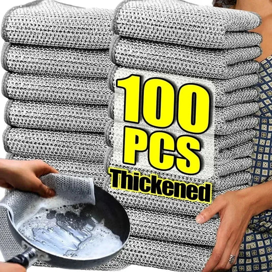 Wholesale Metal Steel Wire Rags Cloth Home Kitchen Pot Pan Dishwashing Double-sided Dishcloth Cleaning Cloths Towel Scrubber…
