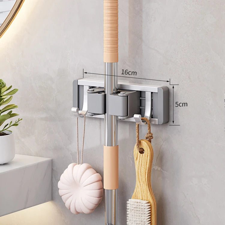Mop and Broom Organizer Mop Holder Rack Mop Holder Wall Mounted Strong Broom Mop Holder Shelf with Hooks Organizers Hang Bro…