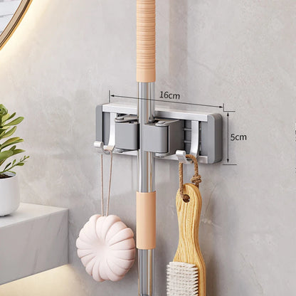 Mop and Broom Organizer Mop Holder Rack Mop Holder Wall Mounted Strong Broom Mop Holder Shelf with Hooks Organizers Hang Bro…