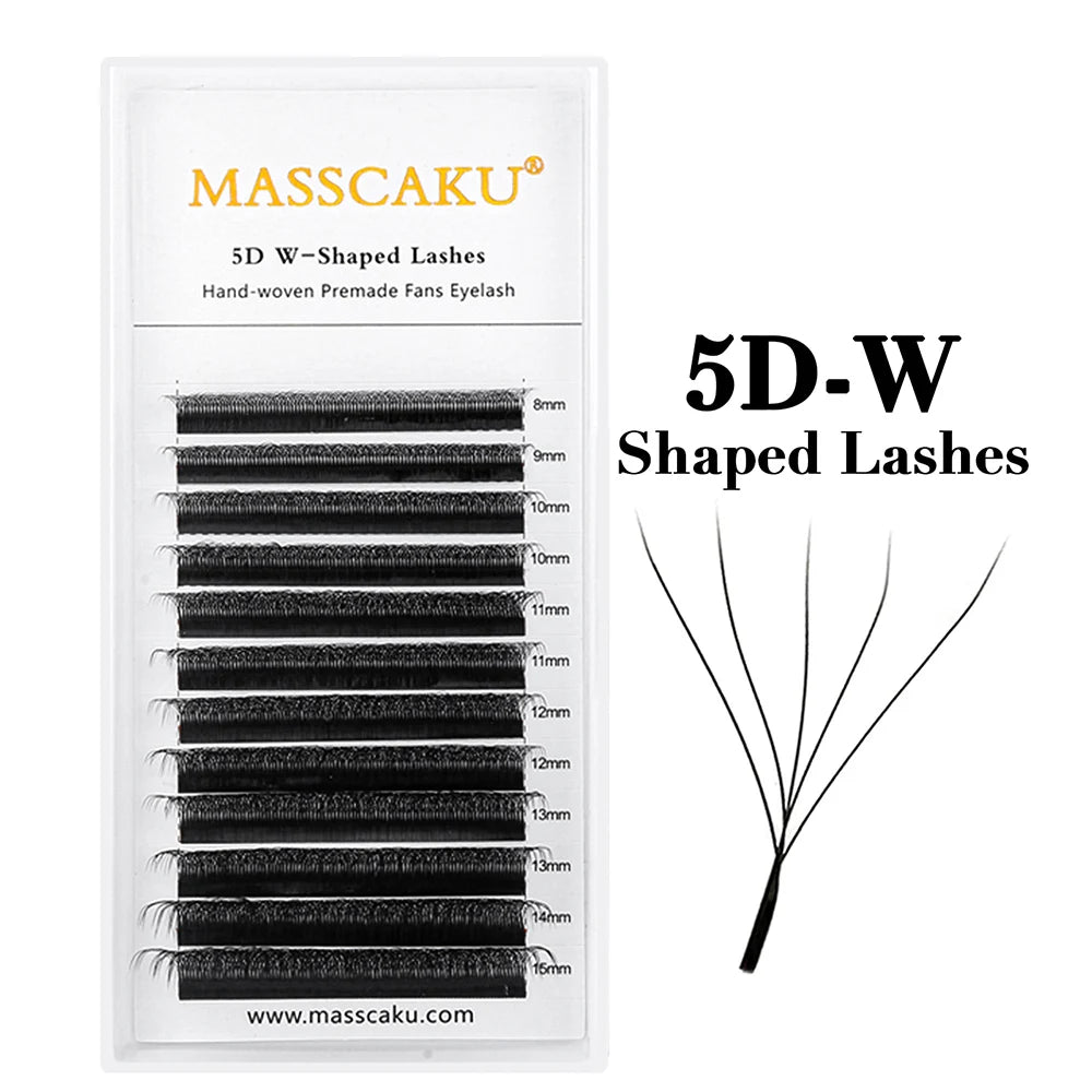 MASSCAKU 3D 4D 5D 6D 7D 8D 10D W Shaped Eyelash Natural Soft Lightweight Individual W Style Premade Fans Eyelashes Extension…