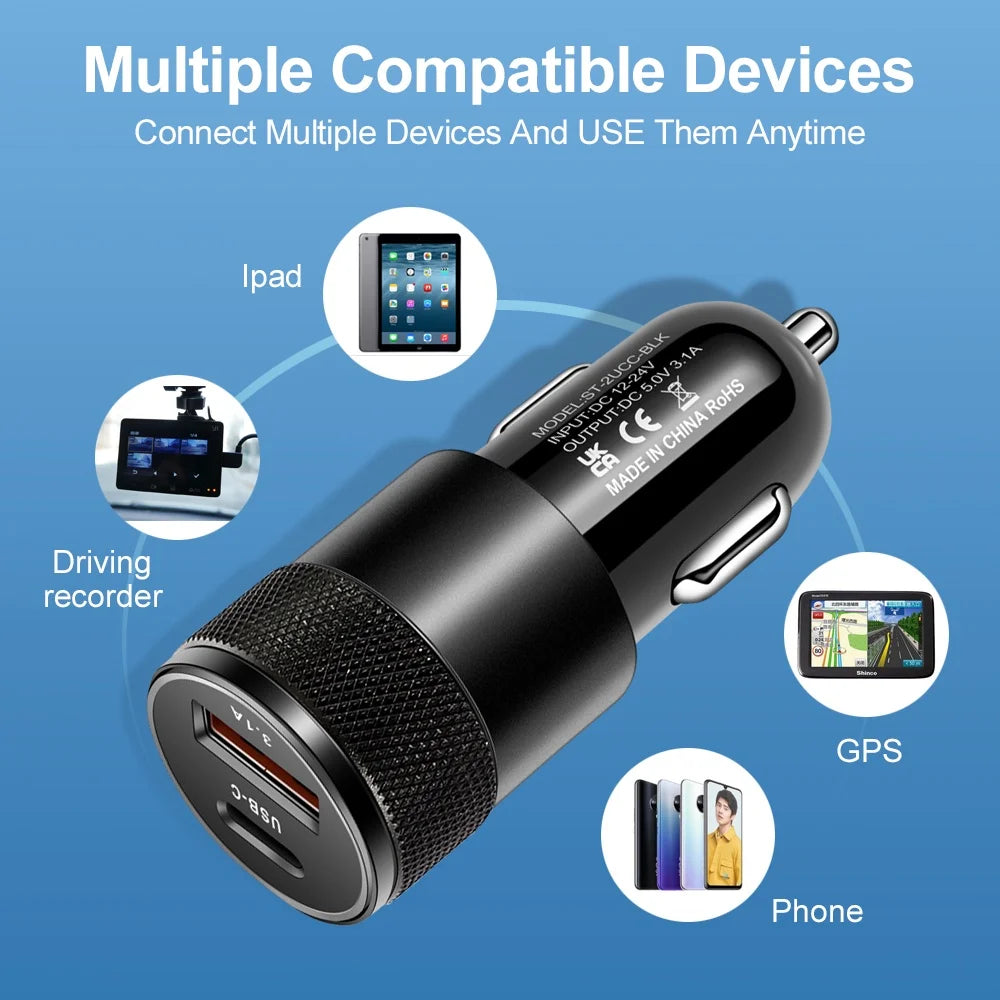 66W USB Car Charger Type C Fast Charging Phone Adapter For Xiaomi Huawei PD Phone Charger Car Adapter Socket Cigarette Light…