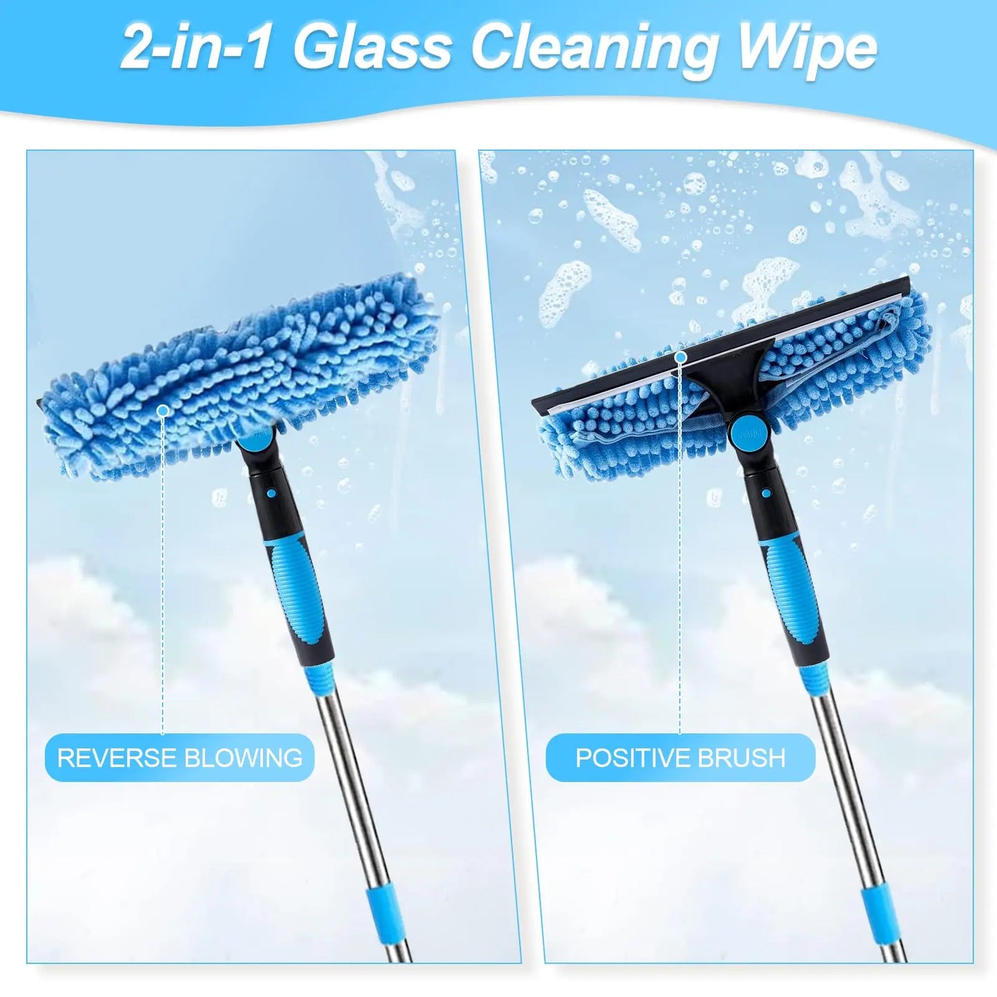 Window Squeegee Cleaner Tool Kit with Long Handle Telescopic Long Handle Squeegee Kit for Glass Scrubber Cleaning Equipment…
