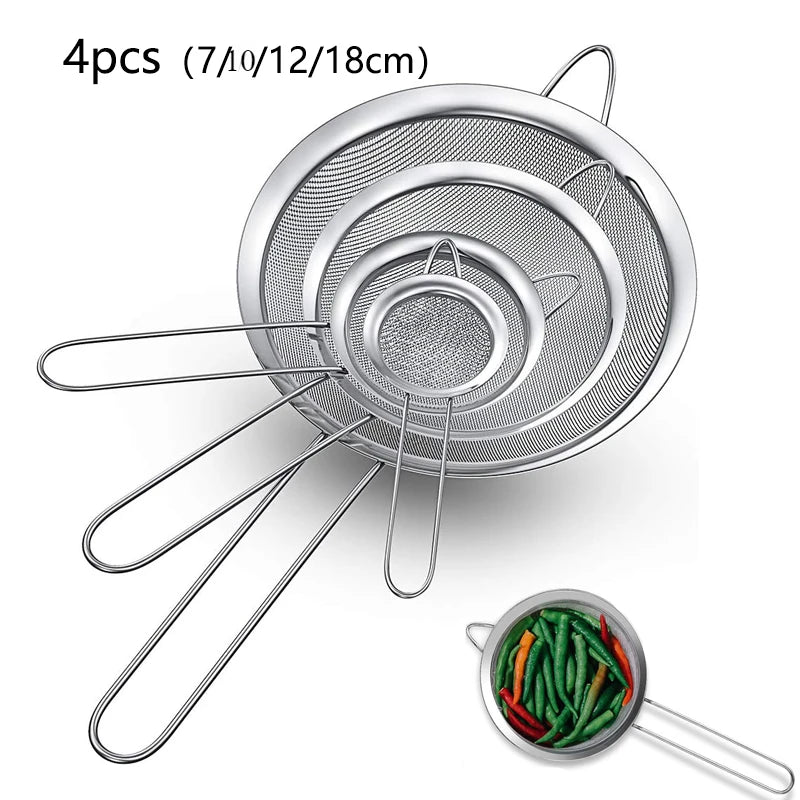 1/3/4Pcs/Set Stainless Steel Wire Fine Mesh Oil Strainer Flour Colander Sieve Sifter Pastry Baking Tools Kitchen Accessories…