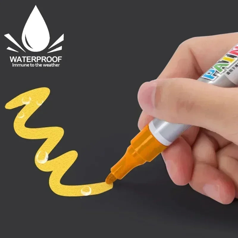 Car Paint Scratches Repair Brush Pen Waterproof Water Paint Marker Pen Car Tire Tread Care Automotive Black White Red Silver…