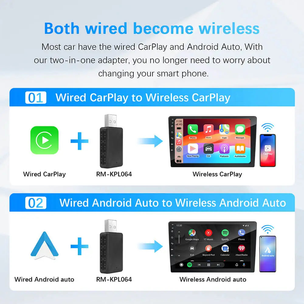 2in1 Wired to Wireless CarPlay Android Auto Adapter for OEM Car Stereo With USB Plug and Play - image 3