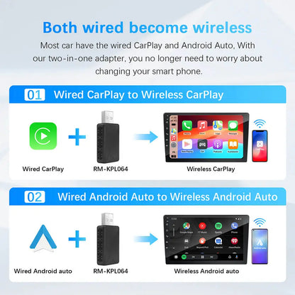2in1 Wired to Wireless CarPlay Android Auto Adapter for OEM Car Stereo With USB Plug and Play - image 3