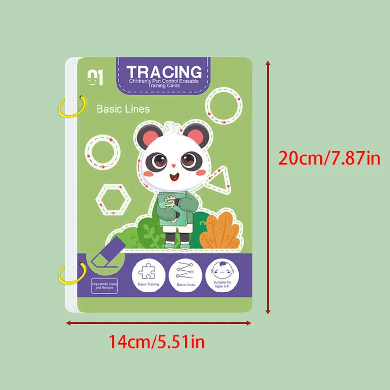 34-Page Reusable Children's Practice Book Set with Erasable Pen - Early Learning of Writing and Drawing Skills, Educational…