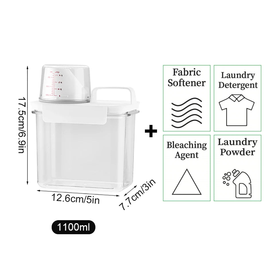 1100/1800/2300Ml Refillable Laundry Detergent Dispenser Empty Tank for Powder Softener Bleach Storage Container with Labels…