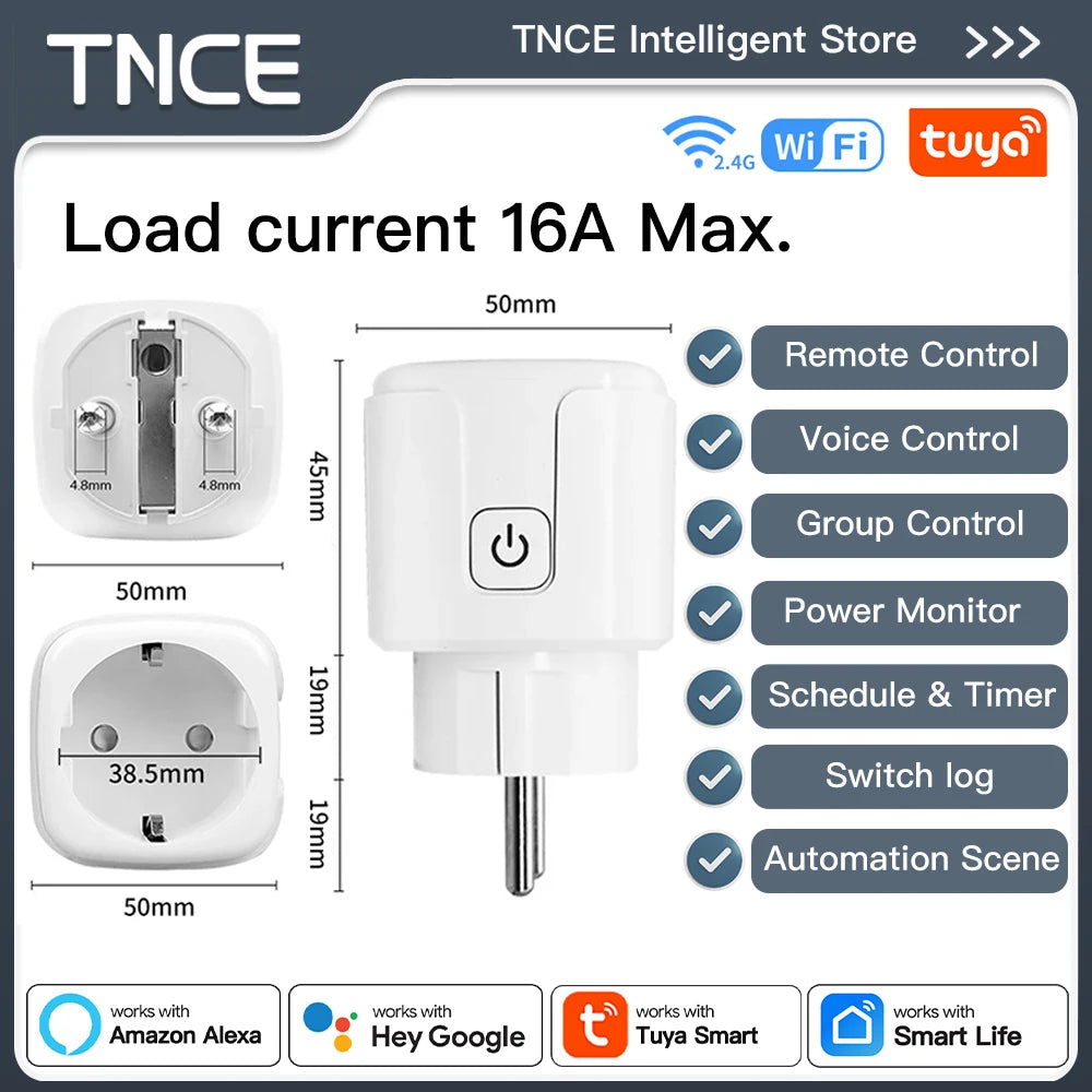 TNCE TUYA Smart Plug WiFi or Zigbee3.0 Socket EU 16A/20A Power Monitor Timing Function Voice Control Work With Alexa Google…