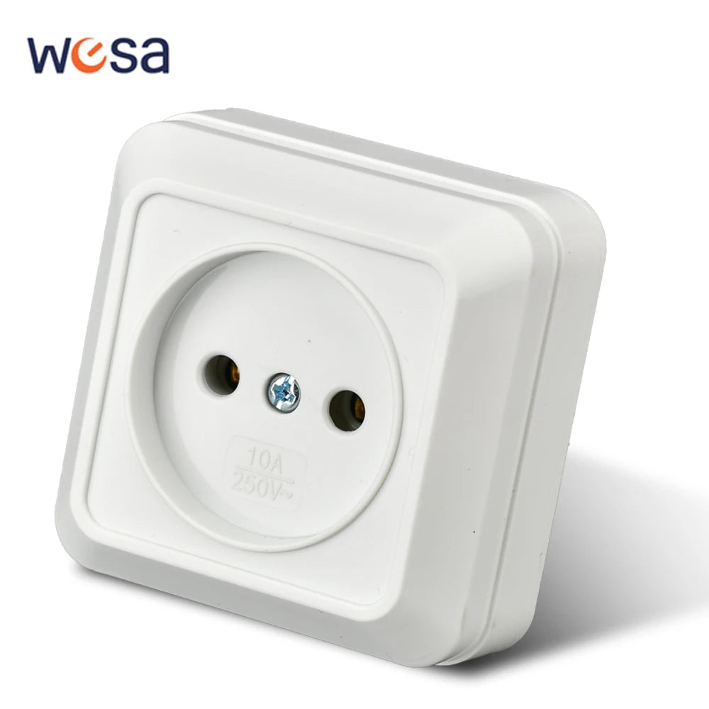WESA White Wall Surface 2 Sockets Plugs EU Exterior Electrical Outlets With Ground Power Socket Flame Retardant Paint Plasti…