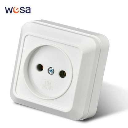 WESA White Wall Surface 2 Sockets Plugs EU Exterior Electrical Outlets With Ground Power Socket Flame Retardant Paint Plasti…