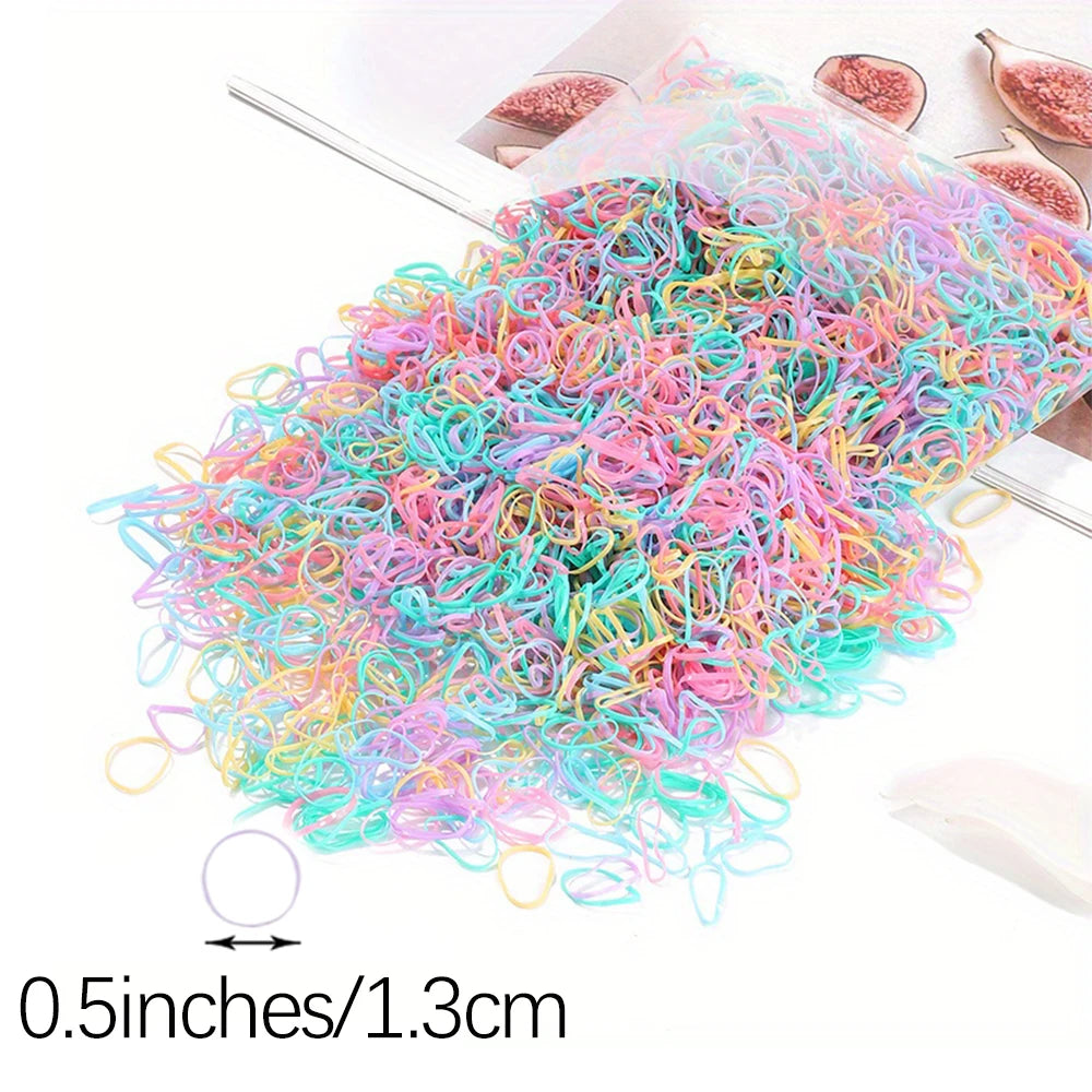 500/1000/2000pcs Girls Colourful Disposable Rubber Band Hair Ties Headband Children Ponytail Holder Bands Kids Hair Accessor…