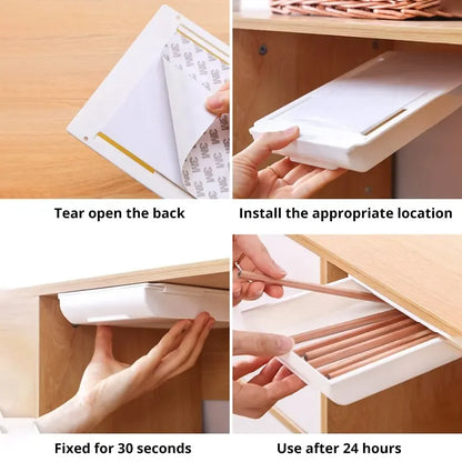 1PCS White SelfAdhesive Storage Drawer Box Makeup Pencil Tray Desk Hidden Under Stand Self-adhesive Under-drawer Storage Box…