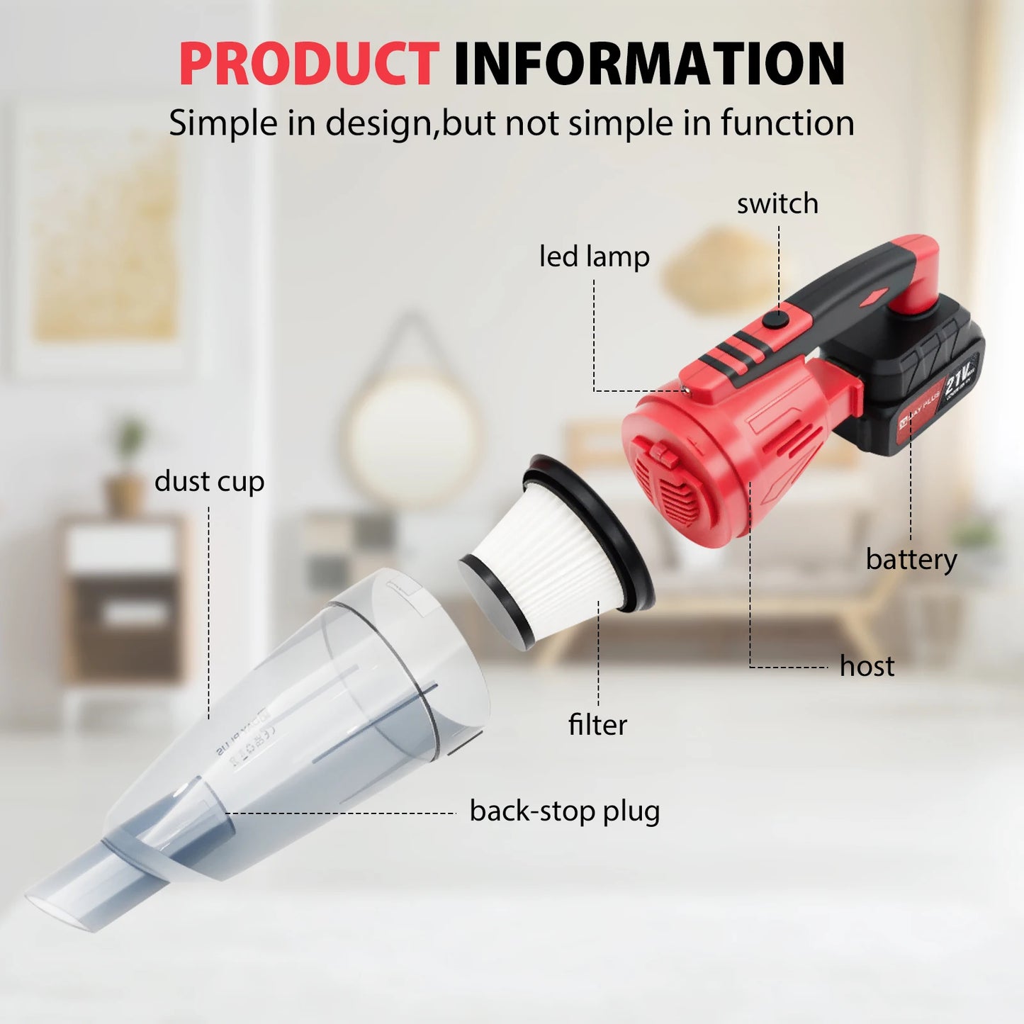 Cordless Vacuum Cleaner, 55KPA Lightweight Vacuum Cleaners for Home with Rechargeable 2200 mAh Battery, Handheld Vacuum for…