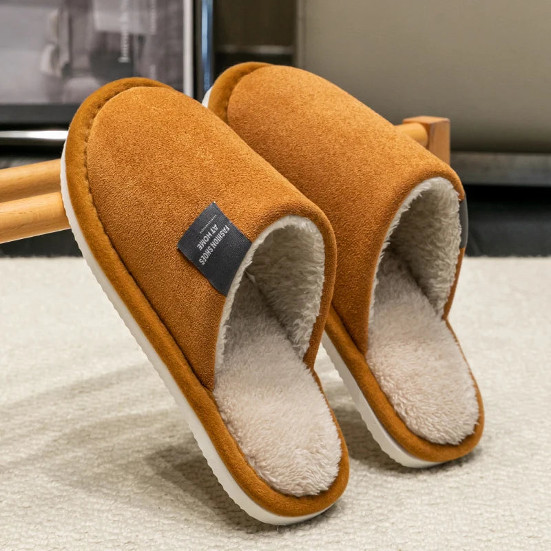 Household Indoor Men's Slippers Autumn and Winter Home Floor for Guests Lightweight Quiet Non-slip Suede Fabric Couple's Sho…