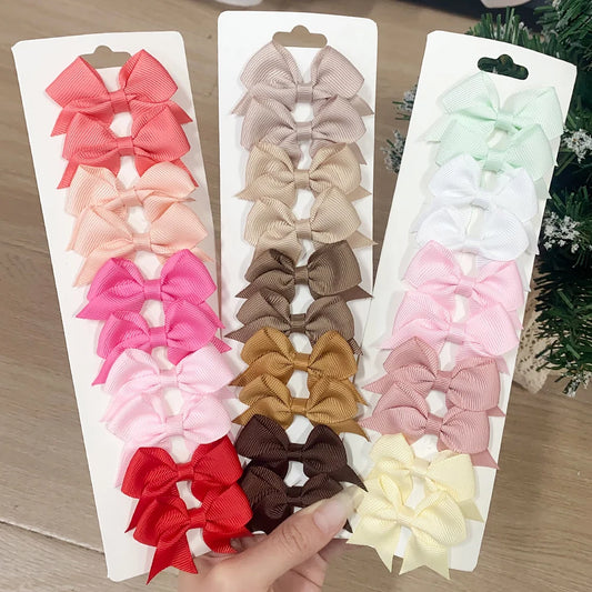 10Pcs/Set Solid Color Kids Bows Hair Clips for Baby Girls Handmade Ribbon Bowknot Hairpin Barrettes New Year Hair Accessorie…