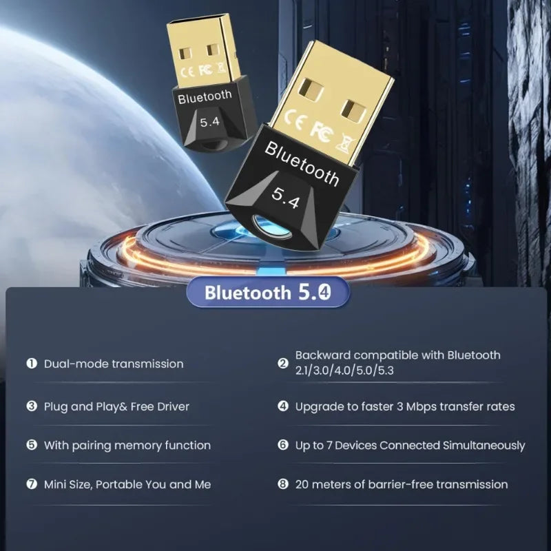USB Bluetooth Adapter for Pc Usb Bluetooth 5.4/ 5.3/ 5.1/ 5.0 Dongle Receiver for Speaker Mouse Keyboard Music Audio Transmi…