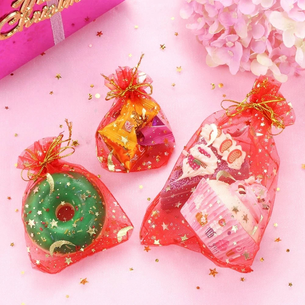 50PCS Moon Stars Drawstring Organza Bags Jewelry Gift Bags Pouches Gold Star Organza Favor Pouches for Christmas Wedding - i…