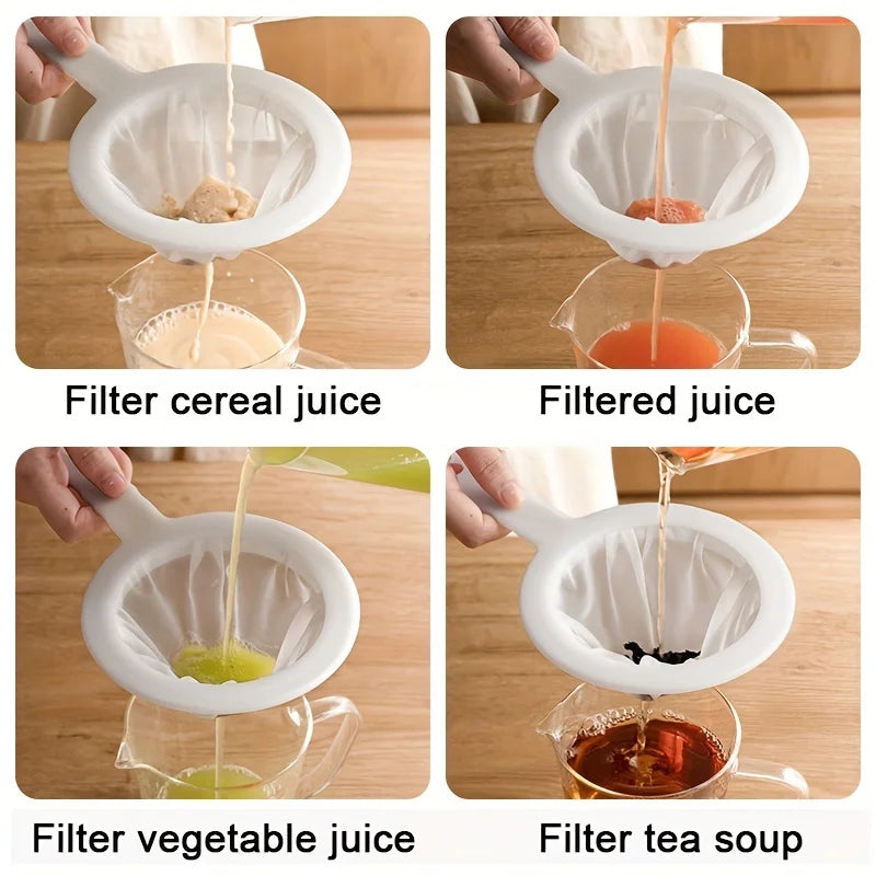 5pcs Soy Milk Wine Filter Bag Nylon Ultra-fine Filter Mesh Sieve for Soy Juice Coffee Milk Food Strainer Spoon Kitchen Colan…