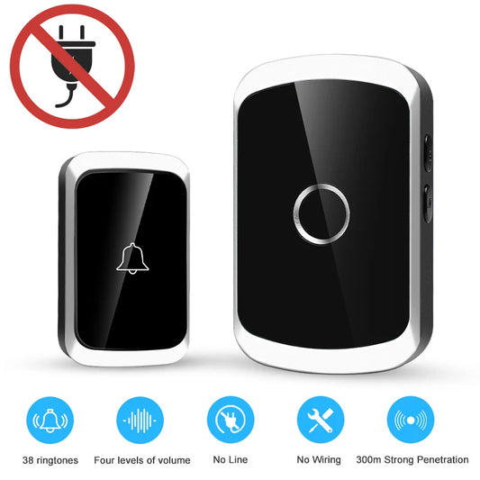 Smart Wireless Doorbell Door Chime Kit No Socket Required 300M/984 FT Remote 38 Songs Melodies Sound Home Door Bell Battery…