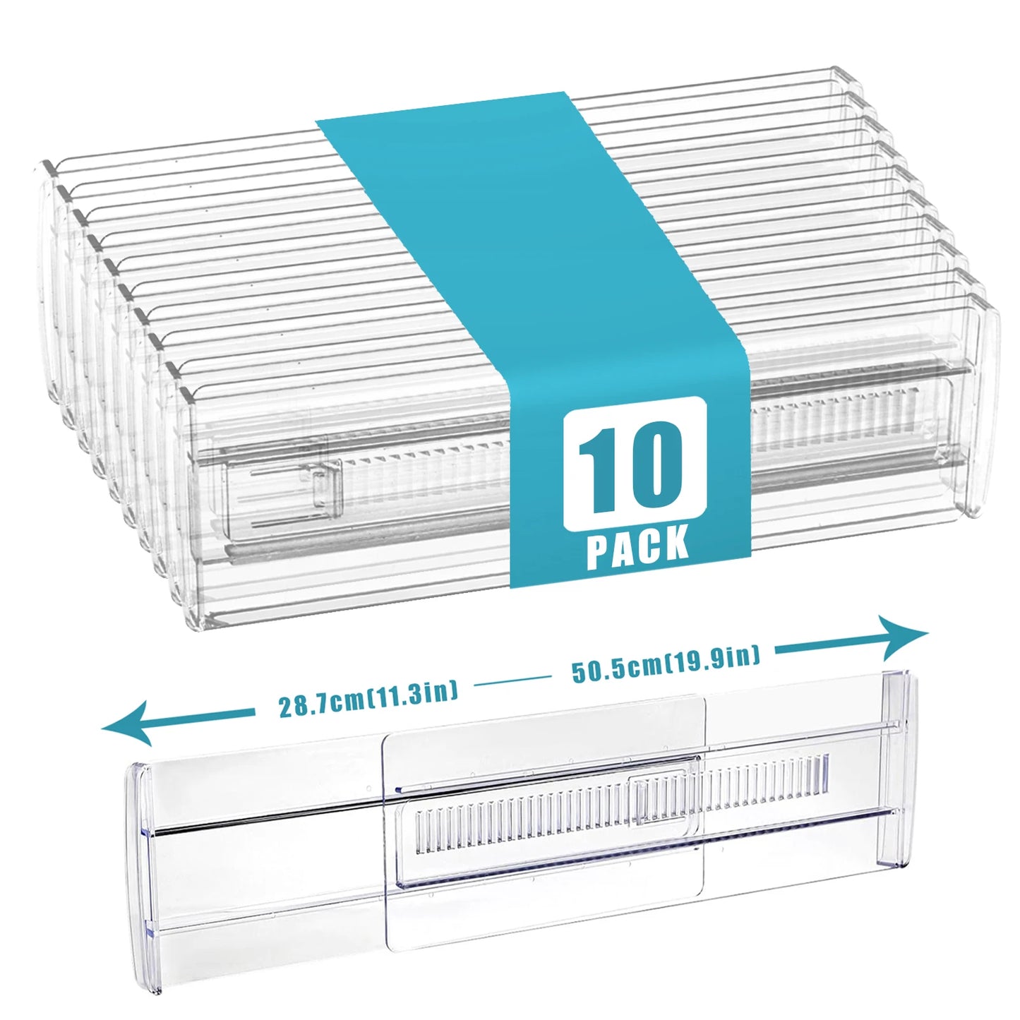6/8/10/12-Pack Adjustable Drawer Organizers, Clear Expandable Dresser Organizers for Storing Clothes Kitchen Utensils - imag…