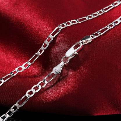 Noble New Arrive 925 Silver 4MM Chain for Men Women Bracelet Necklace Jewelry Set Lady Christma Gifts Charms Wedding - image…