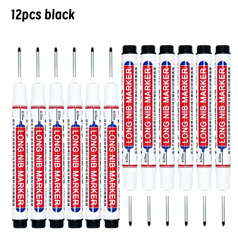4/12 Pcs Waterproof Long Head Markers Deep Hole Marker Pen for Metal Carpenter Red/Black/Blue/Green Ink Woodworking Tools Ma…