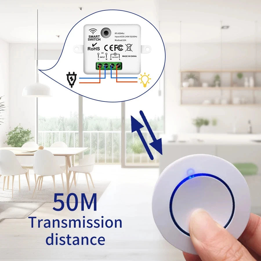 RF 433MHz Wireless Light Switch 220V 110V 10A Relay Controlle Mini Round Button Wall Panel Switch Remote Control For LED Lam…