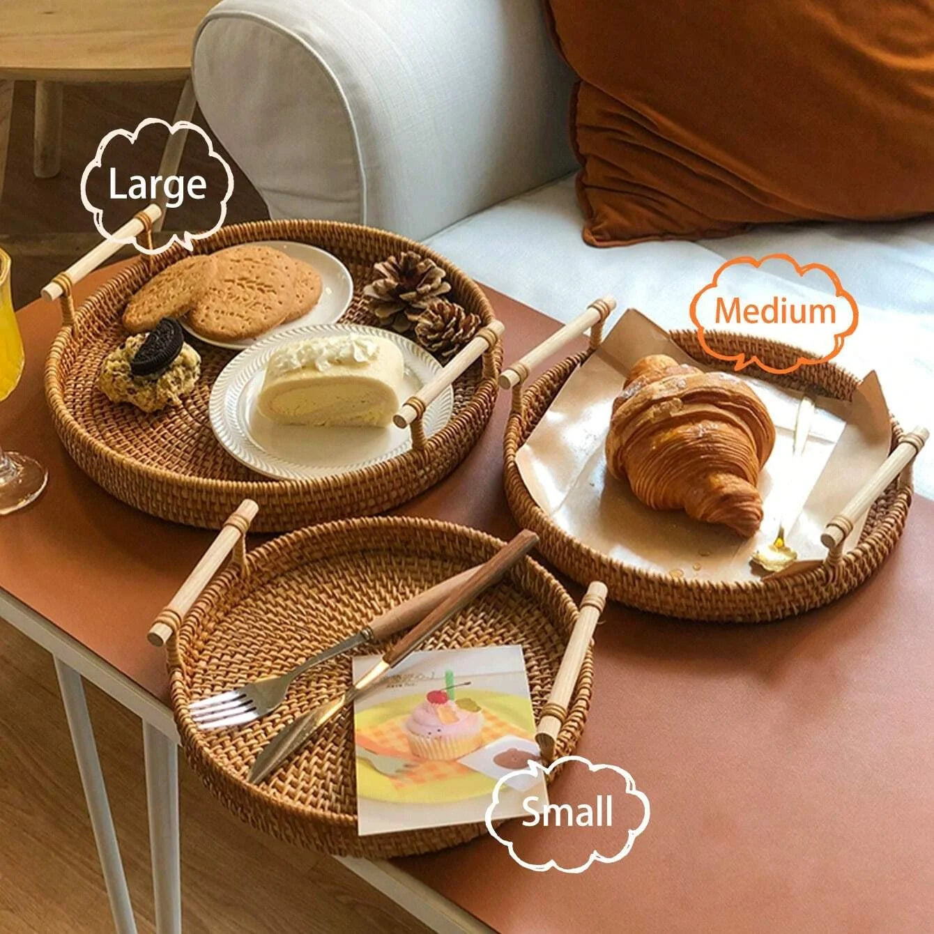 Handwoven Rattan Tray & Food Storage Basket | Eco-Friendly Kitchen Organizer with Lid, Farmhouse Home Decor - image 5