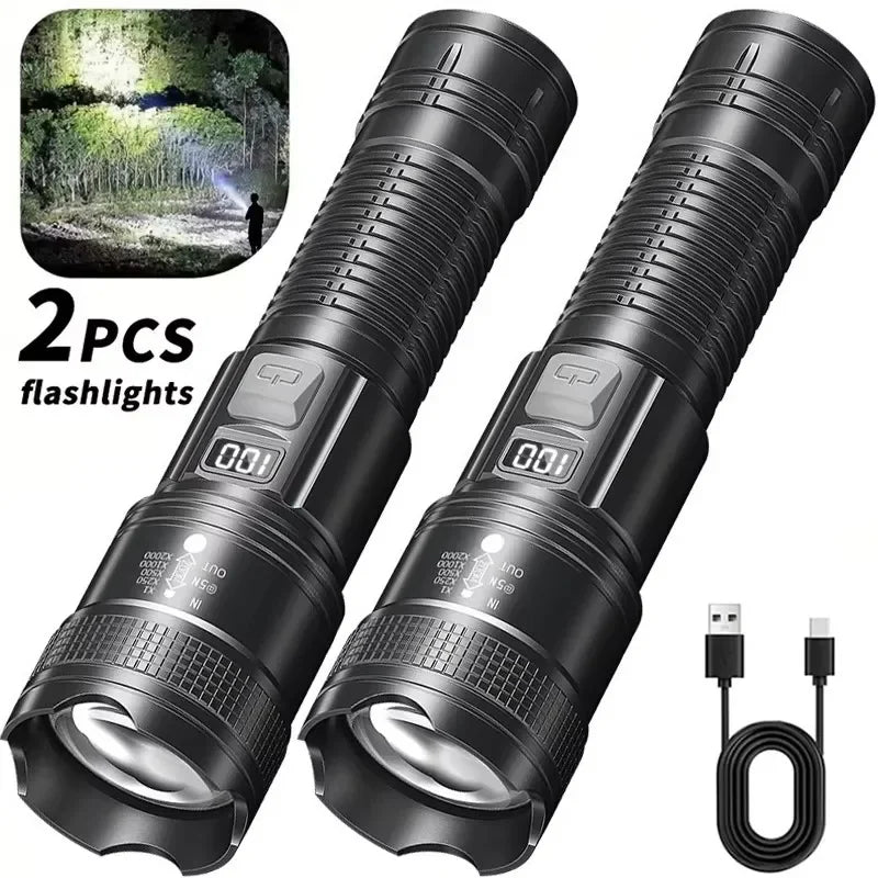 High Strong Power Led Flashlights 300000LM Tactical Torch with Display Light USB Charging Camping Fishing Defensa Zoom Lante…