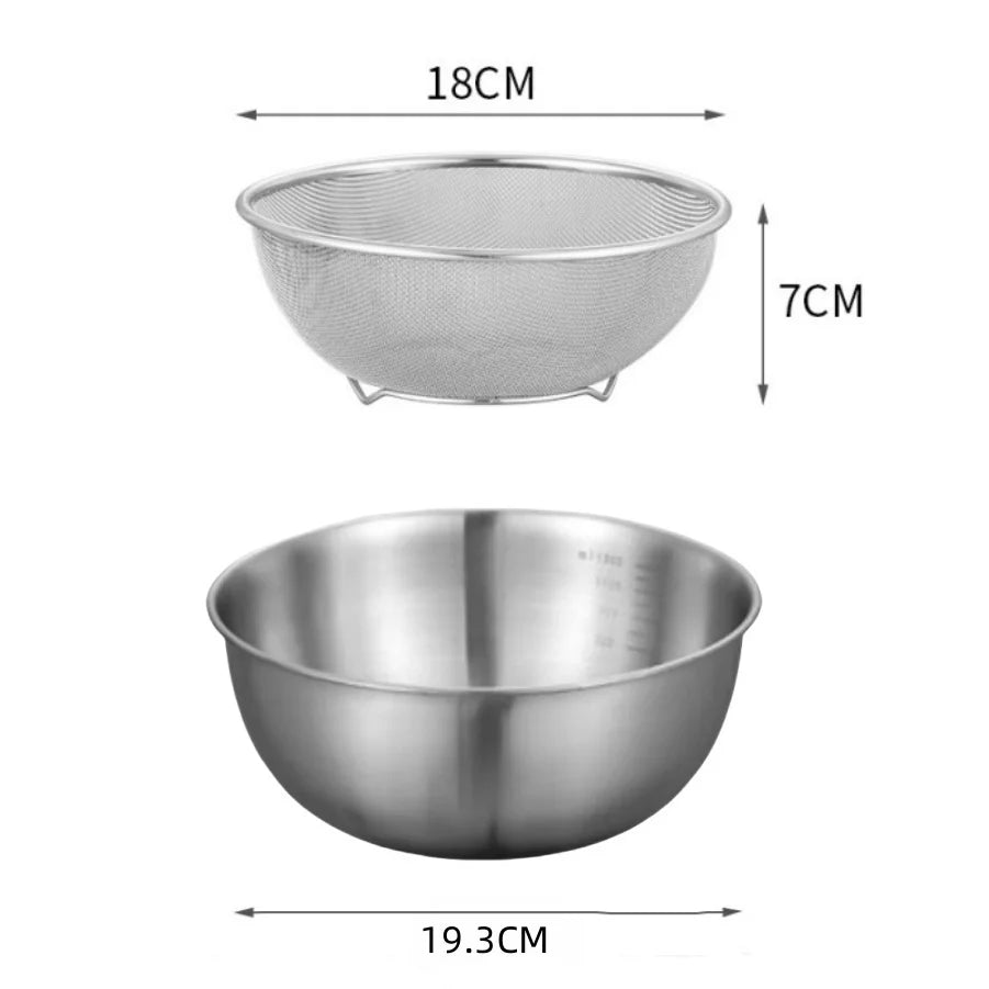 1-3 Stainless Steel Bowl Set with Scale for Cooking Baking Food Storage Large Capacity Mixing Bowls for Home Kitchen Essenti…