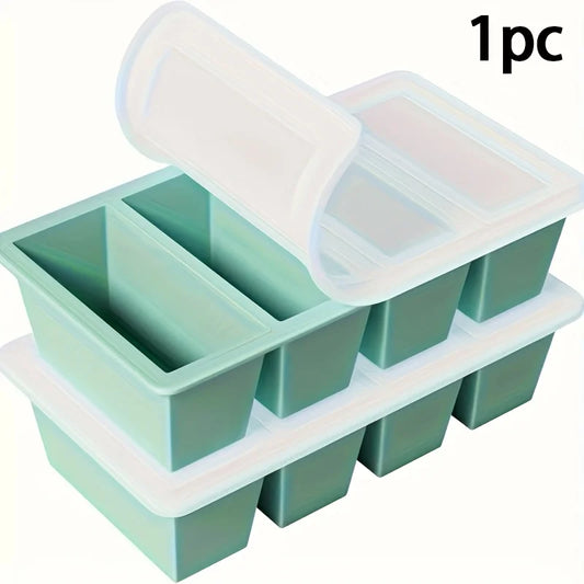 1pc Silicone Freezer Tray with Lid - Durable Kitchen Storage for Soup, Broth & Sauces - Stackable Food Prep Container - imag…