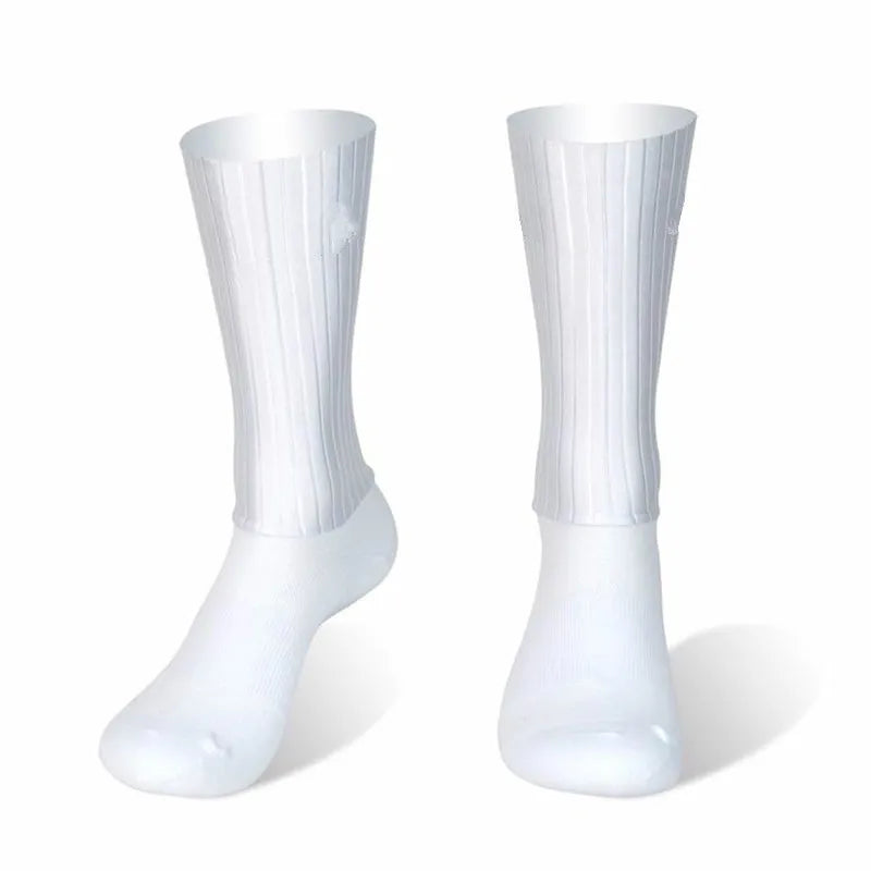 Aero Cycling Summer Anti Socks Whiteline Slip Silicone Socks Men Bicycle Sport Running Bike Socks Calcetines Ciclismo - imag…