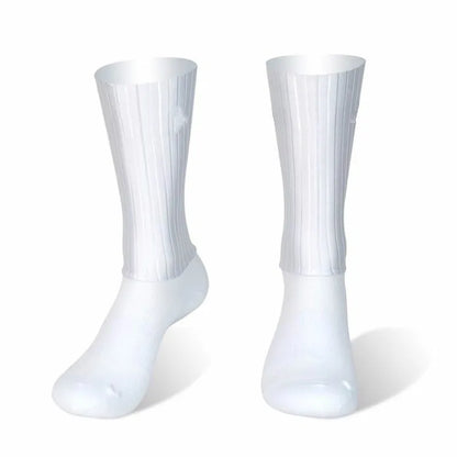 Aero Cycling Summer Anti Socks Whiteline Slip Silicone Socks Men Bicycle Sport Running Bike Socks Calcetines Ciclismo - imag…
