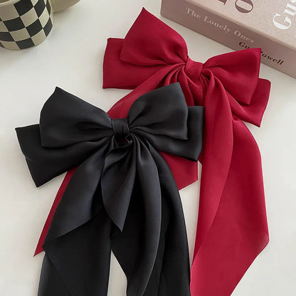 Korean Accessories Hair Clips for Women Girls Big Bowknot Solid Satin Long Ribbon Bows Spring Clamp Barette Cheveux Femme 20…