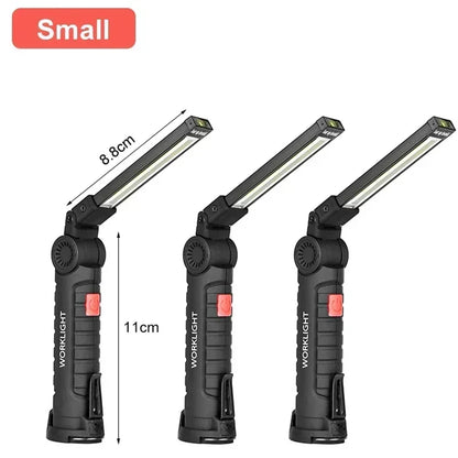 Portable COB LED Work Light USB Rechargeable LED Flashlight Inspection Lamp With Magnetic Hook Power Bank 18650 Battery Torc…
